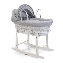 Clair De Lune | Dimple Grey Wicker Moses Basket & Grey Deluxe Rocking Stand | Moses Basket Bundle | Pink