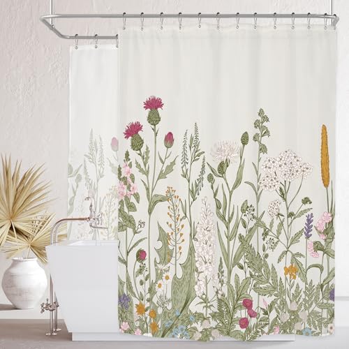 "Clawfoot Tub Extra Wide Wrap All Around Round Bathroom Shower Curtain Set - 180""W x 70""H Floral Plants waterproof HD print, quick-dry fabric with plastic hooks for easy hanging."