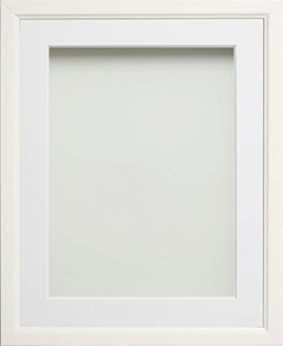 Frame Company Drayton White 9x7 Photo Frame with White Mount for 8x6 - Fits 8x6 with mount or 9x7 without, Overall 10.2x8.2, Glass