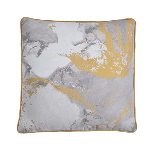 "Sleepdown Metallic Marble Print Filled Cushion Soft Decorative Square Piped Edge Cotton Home Decor Sofa Bedroom 18"" x 18"" - Natural - 45cm x 45cm"