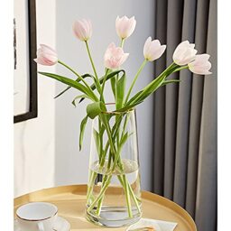 "FUNSOBA Clear Glass Flower Vase with Gold Mouth for Centerpieces Home Wedding Decoration (1, Large 5.2"" x 9.9“)"