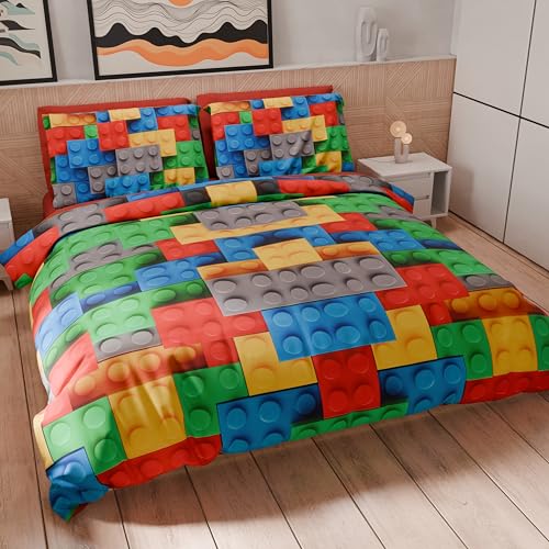 PETTI Artigiani Italiani - Single Duvet Cover 160 x 200 cm, Microfibre Duvet Cover Set with Digital Print + 1 Pillowcase 50 x 80 cm - Made in Italy - Bricks