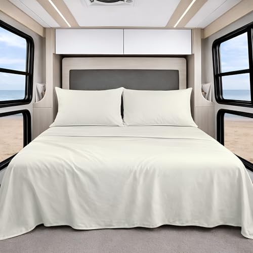 Microfiber RV Sheet Sets, 28x75 Bunk, Ivory Solid, Bed Sheets for Campers, RV's & Travel Trailers Easy Fit Mattress up to 10 Inch Deep Pockets - Fitted RV Sheets