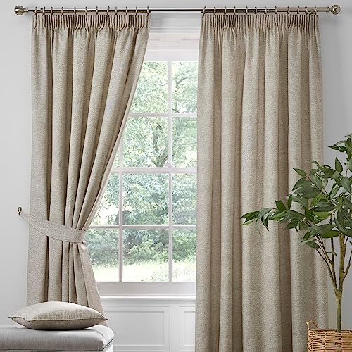 "Dreams & Drapes - Natural Blackout Pencil Pleat Curtains W66 x L90"" (168 x 229cm) - 2x Tie Backs Included - Heavy Weight - Thermal & Soundproof Curtains - Natural Curtains for Bedroom & Living Room"