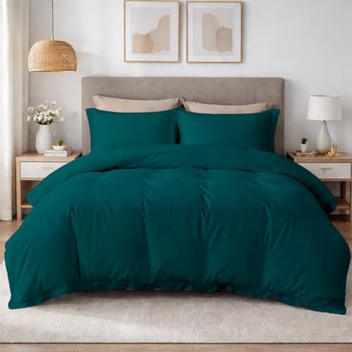 SLEEP-NEST Duvet Cover Queen with Zipper Closure 3 Piece Duvet Set 600 TC 100% Long-Staple Egyptian Cotton Comforter Cover Ultra Soft Duvet Protector, Quilt Cover, Queen 90x90, Teal Green