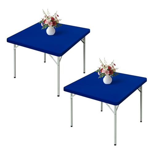 Wolkemer 2 Pack 3ft Fitted Square Tablecloth 36x36 Inch Elastic Table Cloth - Blue Spandex Stretch Table Cover, Machine Washable Table Cloth, Topper Cap for Wedding Party Picnic Dining Indoor Outdoor