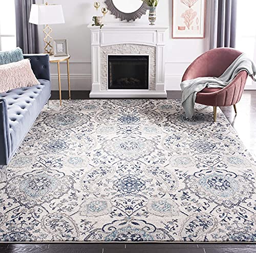 Safavieh Boho Rug for Living Room, Dining Room, Bedroom - Madison Collection, Short Pile, in Cream and Light Grey, 200 x 200 cm