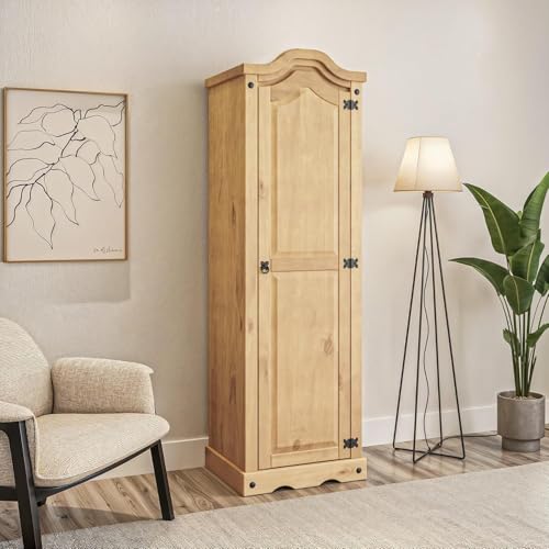 Corona Wardrobe 1 Door Arch Top Solid Mexican Pine Wood Bedroom Storage 176cm x 55cm x 45cm