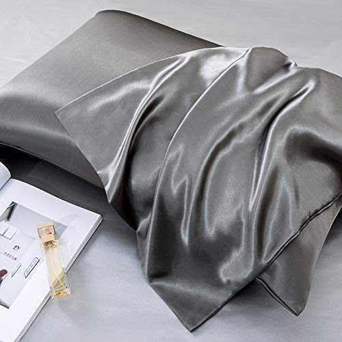 Luxbedding Satin Pillowcase Pillow Cases King Size, Cooling Satin Pillowcase for Hair and Skin, Silk Pillowcase 2 Pack - Gray Pillow Case