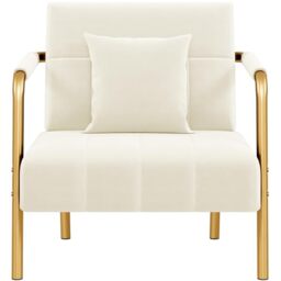 Yaheetech Modern Tub Chair, Accent Chair with Cozy Pillow, Velet Armchair with Striking Golden Legs for Living Room, Bedroom, Office, Beige