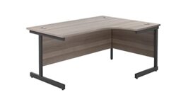 Office Hippo Heavy Duty Office Desk, Right Corner Desk, Strong & Reliable Workstation, Office Table With Integrated Cable Ports, PC Desk For Office or Home - Grey Oak Top/Black Frame