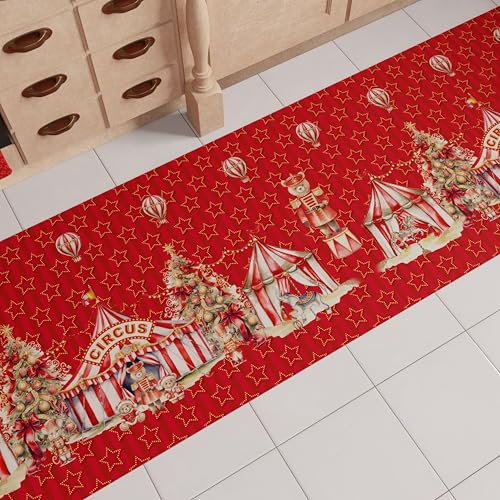 PETTI Artigiani Italiani - Christmas Kitchen Rug, Christmas Kitchen Runner, Non-Slip and Washable Christmas Kitchen Rug, 52x140 cm Circus Christmas Rug, Made in Italy