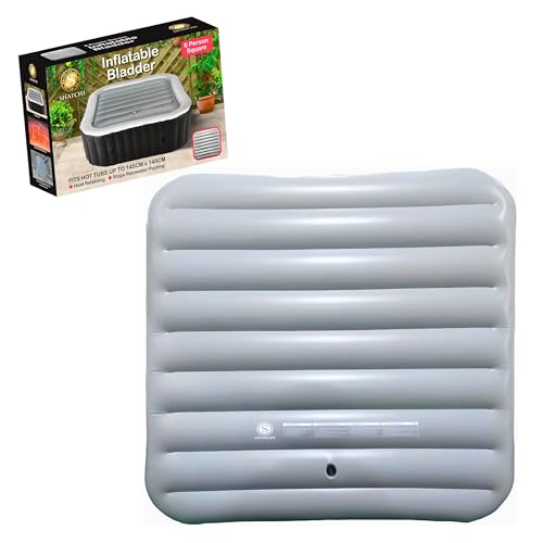 6 Person Square Inflatable Spa Cover 140 x 140cm for Hot Tubs up to 145cm ??? Energy Saving Hot Tub Lid with Foldable Protective Rain Overflow Cover, Insulated Thermal Square Bladder