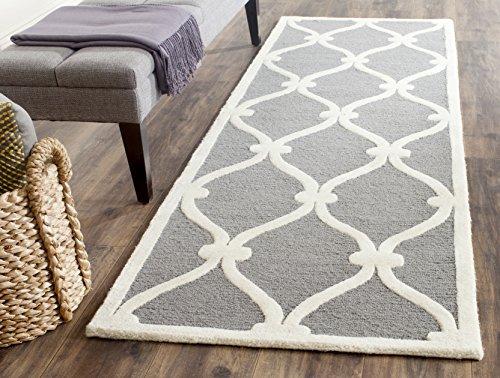 Safavieh Modern Indoor Hand Tufted Runner Area Rug, Cambridge Collection, CAM710, in Dark Grey / Ivory, 76 X 244 cm for Living Room, Bedroom or Any Indoor Space