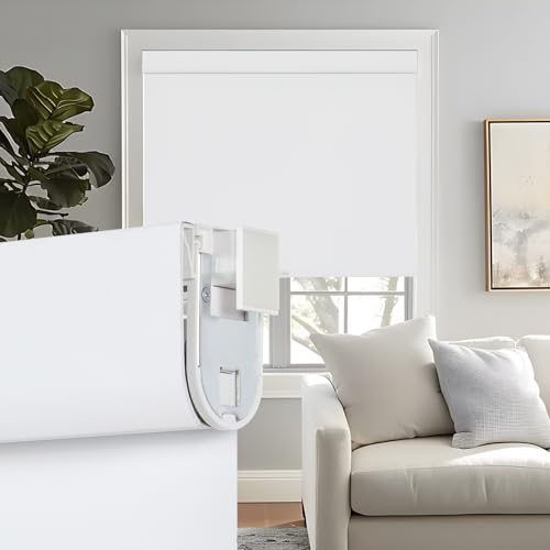 "Persilux No Drill No Tools 100% Blackout Blinds for Windows, Free-Stop Cordless Roller Shades Thermal Insulated UV Protection Roller Blinds for Home Bedroom Easy to Install (White, 26"" W x 72"" H)"