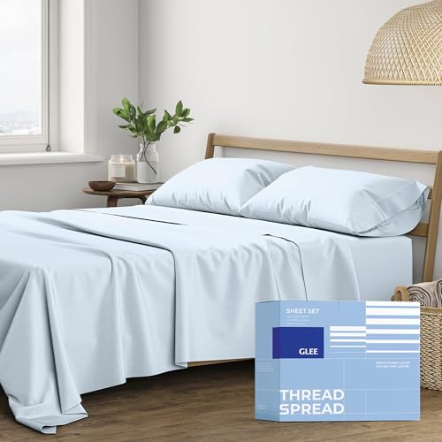 Cotton California King Size Sheet Set - 4 Pc Set - Hotel Luxury Bed Sheets - Deep Pockets - Easy Fit - Breathable Cooling - 400 TC Sateen Weave Light Blue Bedding Set - Cali Kings Size Sheets
