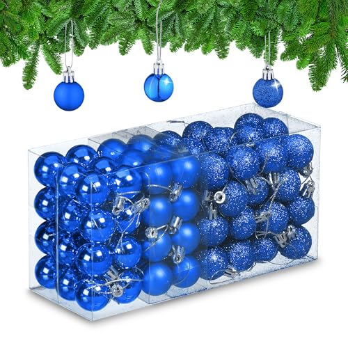Relaxdays Christmas Baubles Set of 96, Glittering, Matt and Sparkles, Plastic, Traditional Spheres, Decorations, Blue