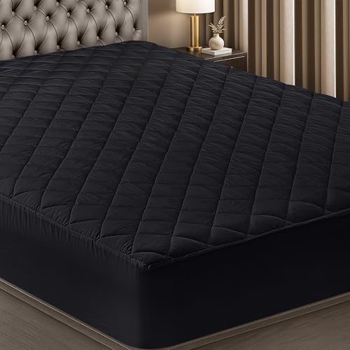Utopia Bedding Quilted Fitted Mattress Pad (Queen, Black) - Elastic Fitted Mattress Protector - Mattress Cover Stretches up to 16 Inches Deep - Machine Washable Mattress Topper