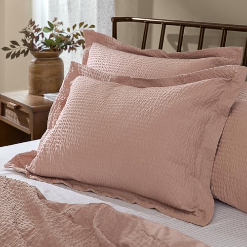Yard Hebden Relaxed Seersucker Pillowcase Pair – Soft Cotton Textured Pillow Covers (Cotta – 75x50cm)