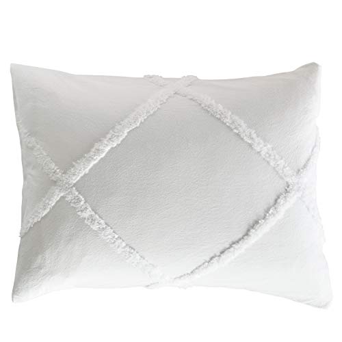 Peri Home Chenille Lattice 100% Cotton Solid Color Pillow Sham, King Size, 20W x 36L, White