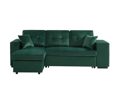 BAÏTA ALPAGO Convertible and Reversible 4-Seater Green Velvet Corner Sofa