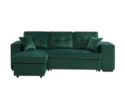 BAÏTA ALPAGO Convertible and Reversible 4-Seater Green Velvet Corner Sofa
