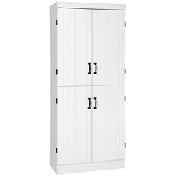 HOMCOM 4-Door Tall Kitchen Cupboard, Freestanding 6-Tier Storage Cabinet with 2 Adjustable Shelves for Living Room, Dining Room, White