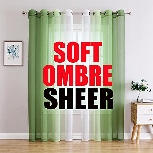 G2000 Sheer Green and White Ombre Curtains - 84 Inch Long Drapes for Bedroom & Living Room Windows - Light Filtering Grommet Curtains for Patio Sliding Glass Door - 2 Panel Set
