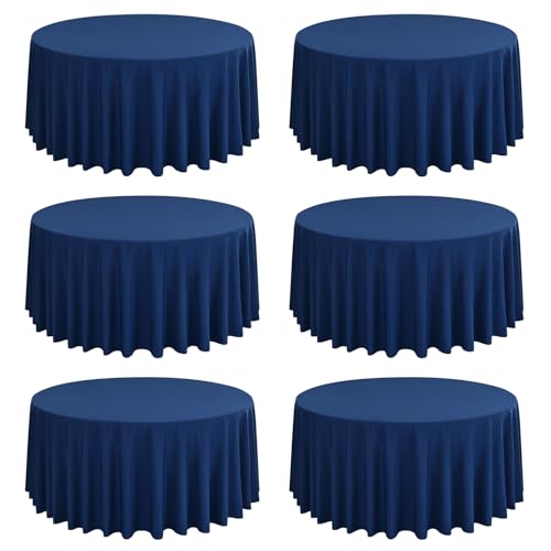 FXKS 6 Pack Navy Blue Round Tablecloth 120 Inch Circle Polyester Table Cloth, Washable Fabric Stain and Wrinkle Resistant Table Cover Round Table Clothes for Wedding Parties Banquet Reception Dining