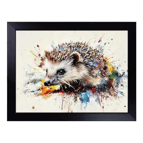 Lap Tray with Bean Bag Cushion, Hedgehog - Handmade in the UK, Raised Wooden Edge, Padded Cushion, Heat-Resistant Wipe-Clean Surface, for Meals, Laptops and Crafts