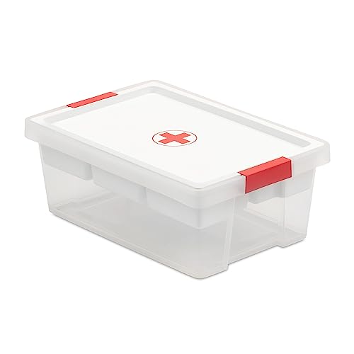 TATAY First Aid Box 7L - Plastic Storage Box with Lid and 5-Compartment Tray - Lid with Hinges Included - Ergonomic Handles - Recycled BPA-Free Plastic - 25x36x13.5 cm, White