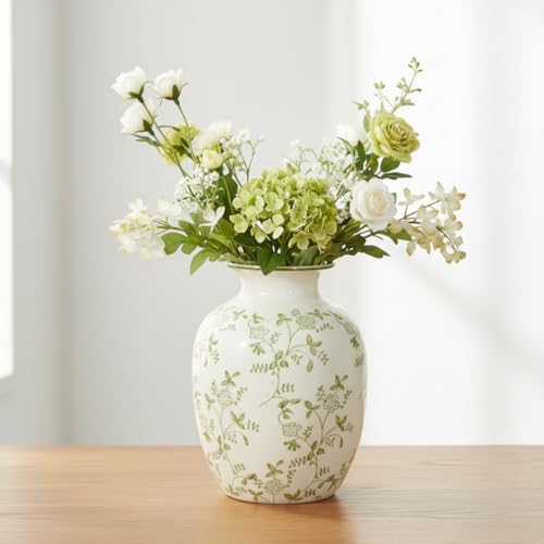 7 inch Green and Beige Ceramic Vase