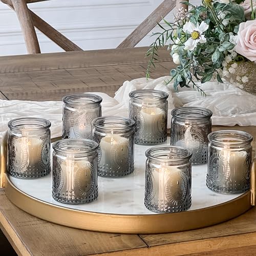 Kate Aspen 27090BK Vintage Glass Tealight & Votive Candle Holders Tea Light, Smoke Gray