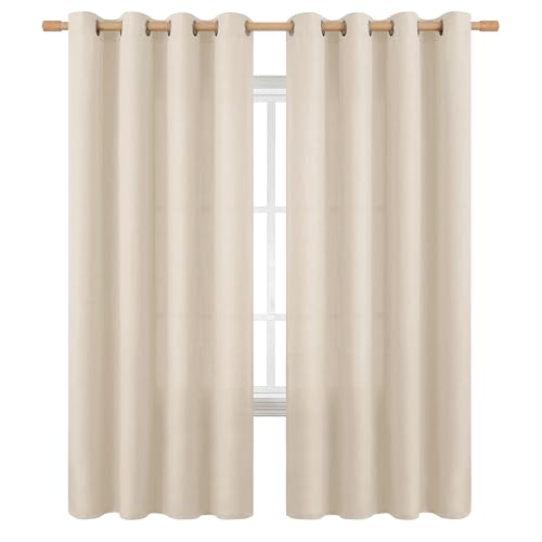 BGment Curtains 72 Inches Long for Living Room, Flax Linen Curtains Burlap Textured Thick Light Filtering Privacy Grommet Window Curtain Drapes for Bedroom, 2 Panels, 52 x 72 Inch, Light Beige