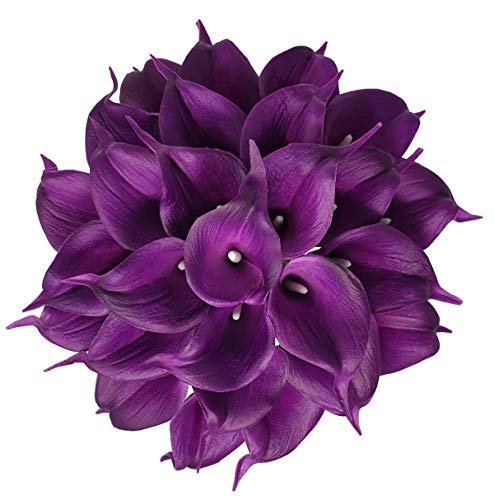 "Floral Kingdom 20 Pack 14"" Calla Lily Artificial Flowers ??? Real Touch Royal Purple Latex Flowers for Home Decor Tabletop Centerpieces Living Room & Weddings"