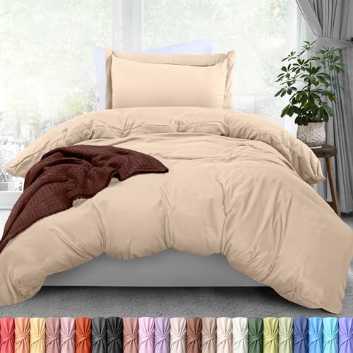 Utopia Bedding Double Duvet Cover Set - 1 Duvet Cover with 1 Pillowcase - 2 Piece Duvet Cover with Zipper - Ultra Soft Brushed Microfiber, 172 x 228 cm (Twin/Twin XL, Beige)