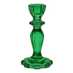 Talking Tables Green Glass Candlestick Holder - Jewelled Emerald Taper Candle Stand for Dinner Parties, Wedding, Easter & Home Décor, 16 cm