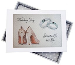 White Cotton Cards Wedding Day, Grandson & His Wife Mini Photo Album, Shoes and Wedding Rings Design, Board, White, 12.5 x 17.5 x 2.5 cm