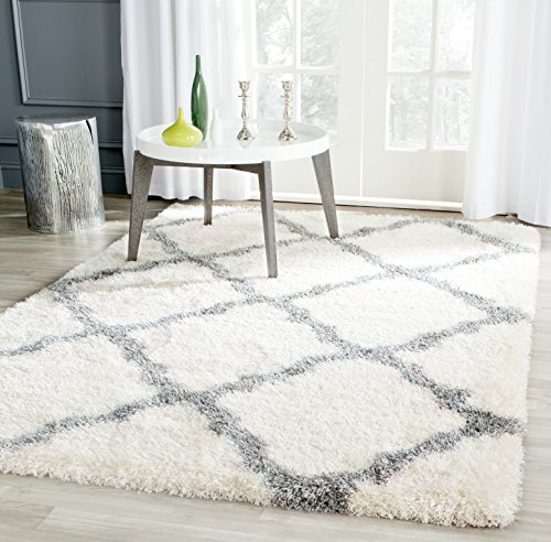 Safavieh Shaggy Indoor Woven Rectangle Area Rug, Montreal Shag Collection, SGM866, in Ivory / Grey, 160 X 229 cm for Living Room, Bedroom or Any Indoor Space