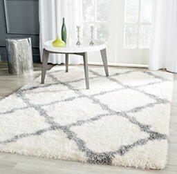 Safavieh Shaggy Indoor Woven Rectangle Area Rug, Montreal Shag Collection, SGM866, in Ivory / Grey, 160 X 229 cm for Living Room, Bedroom or Any Indoor Space