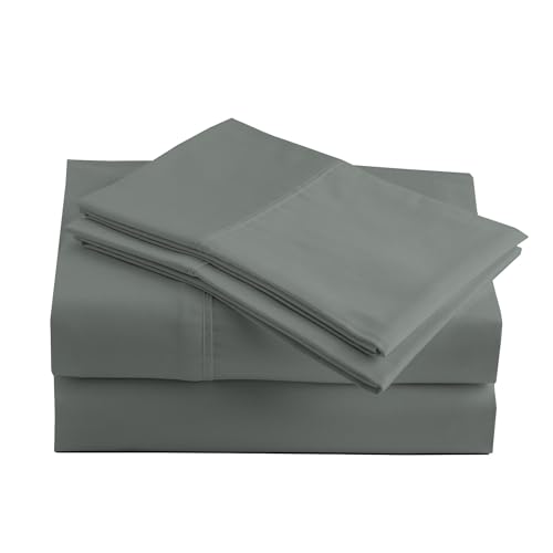 Peru Pima 415 Thread Count Percal King Sheet Set - 100% Peruvian Pima Cotton, 4 Piece (Flat, Fitted, 2 Pillowcases) - Cooling, Crisp, Deep Pocket, Hotel Quality Bedding - Shadow Grey