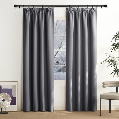 NICETOWN Curtains Grey Living Room Blackout Curtains for Rails Curtain Thermal Heat Insulating Set of 2 200 x 140 cm (H x W) Curtains Opaque