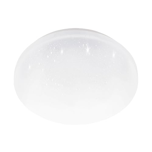 Eglo Flush LED Ceiling lamp Pogliola-E, Flat Light Fixture with Crystal Effect, Hallway and Kitchen Lighting, White Metal and Plastic, Neutral White, Ø 31 cm
