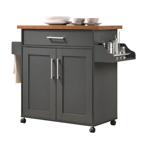 Hodedah Import Kitchen Island, Wood, ‎Space-Saving Modular & Stylish Storage, Multi-purpose Unit, 39.37 x 114.05 x 89.41 cm 29.03 Kilograms, Grey-Oak