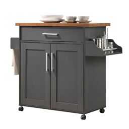 Hodedah Import Kitchen Island, Wood, ‎Space-Saving Modular & Stylish Storage, Multi-purpose Unit, 39.37 x 114.05 x 89.41 cm 29.03 Kilograms, Grey-Oak