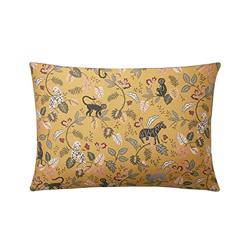 Printed Cotton Percale Pillowcase, 50 cm x 75 cm, Yellow, Bestiaire