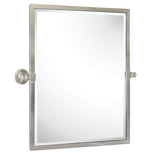 TEHOME 23x24'' Brushed Nickel Metal Framed Pivot Rectangle Bathroom Mirror in Stainless Steel Tilting Beveled Vanity Mirrors for Wall