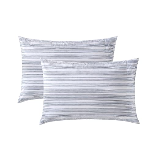 Nautica - Standard Pillowcase Set, Cotton Percale Bedding, Casual Home Decor, Dorm Room Essentials (Beaux Stripe Blue, 2 Piece)