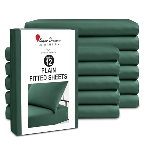 GC GAVENO CAVAILIA King Size Fitted Sheets (152x203cm) - Pack of 12 - Microfiber Plain Dyed Bedding - 25cm Deep Pocket - Breathable, Wrinkle & Shrink Resistant - Mattress & Bottom Sheet - Dark Green