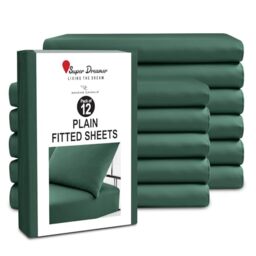 GC GAVENO CAVAILIA King Size Fitted Sheets (152x203cm) - Pack of 12 - Microfiber Plain Dyed Bedding - 25cm Deep Pocket - Breathable, Wrinkle & Shrink Resistant - Mattress & Bottom Sheet - Dark Green